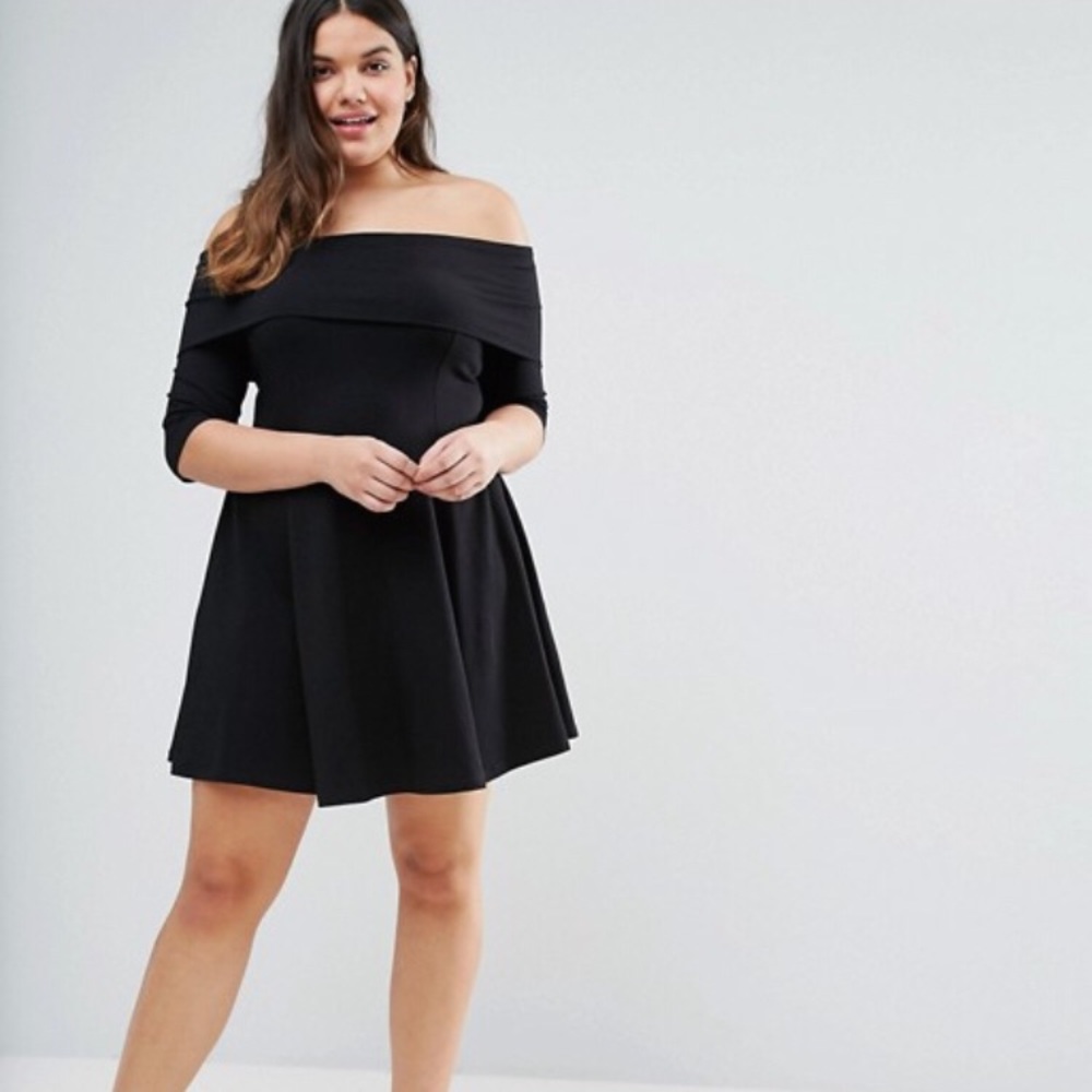 ASOS Bardot Black Skater Dress 3/4 Sleeve 12